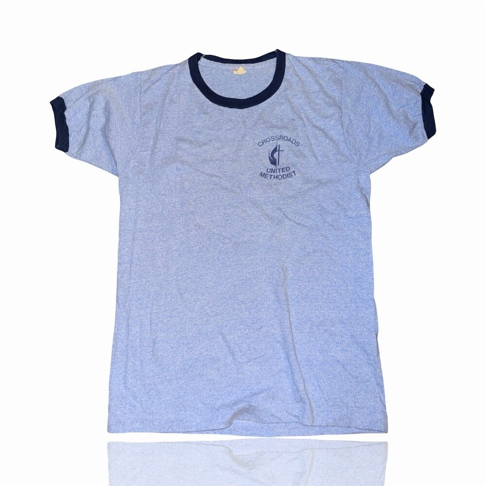 Screen Stars Crossroads United Methodist Ringer T-Shirt Mens L Blue: 80’s